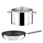 1 faitout inox 24cm avec couvercle et 1 poêle 28 cm revêtement cérami 1 faitout inox 24cm avec couvercle et 1 poêle 28 cm revêtement cérami