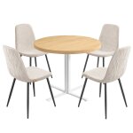 1 table ronde avec 4 chaises de salle � manger dor� et blanc