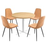 1 table ronde avec 4 chaises de salle � manger dor� et marron