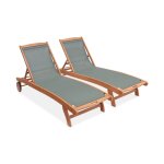 2 bains de soleil en bois, textilne kaki