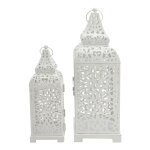 2 bougeoirs lanternes ethnique en mtal blanc