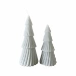 2 bougies de nol en forme d arbre en cire de soja couleur argent