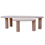 2 tables empilables en pin massif de forme ovale verni 2 tables empilables en pin massif de forme ovale verni