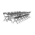 2 tables de r�ception pliables gris + 12 chaises