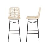 2 tabourets de bar en rotin et mtal noirs