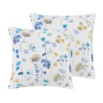 2 taies d'oreillers en percale coton blanc motif bleu 65x65 cm