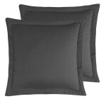 2 taies d'oreiller rayes en satin de coton anthracite 65x65 cm