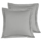 2 taies d'oreiller rayes en satin de coton gris acier 65x65 cm