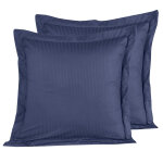 2 taies d'oreiller rayes en satin de coton marine 65x65 cm