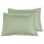 2 taies d'oreiller rayes en satin de coton sauge 50x70 cm