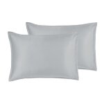 2 taies d'oreiller satin de coton - tencel 200 fils gris perle 50x70 cm