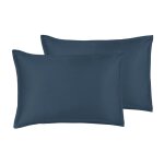 2 taies d'oreiller satin de coton - tencel 200 fils marine 50x70 cm