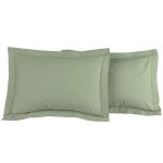 2 taies d'oreiller satin de coton - tencel 200 fils sauge 50x70 cm