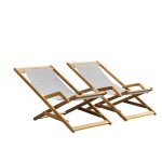 2 transats en acacia et textilne gris