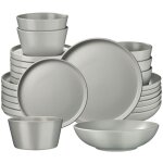 24 pi�ces service de table en gr�s pour 6 personnes gris