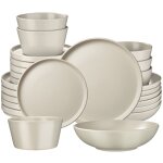 24 pi�ces service de table en gr�s pour 6 personnes taupe