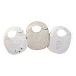 3 bavoirs en coton cru, blanc et taupe