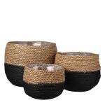 3 cache - pots en jonc de mer noir et marron h24 3 cache - pots en jonc de mer noir et marron h24