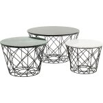 3 tables basses en marbre et acier