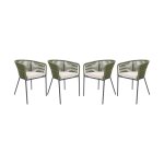 4 fauteuils de jardin, corde kaki, coussins beige 4 fauteuils de jardin, corde kaki, coussins beige