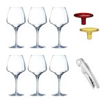 6 verres  pied, sommelier et bouchons en verre