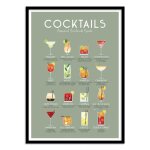 Affiche 30x40 cm et cadre noir - essential cocktails guide - frog pos
