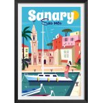 Affiche vacances  sanary avec cadre noir 40x60 cm