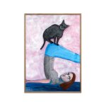 Affiche  yoga with my cat  cadre en ch�ne - 70x100 cm