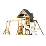 Aire de jeux avec balançoire double, toboggan blanc, trapèze Aire de jeux avec balançoire double, toboggan blanc, trapèze