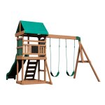 Aire de jeux avec toboggan, balanoire & chelle d'escalade, en bois