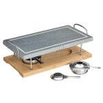 Appareil à pierrade en marbre naturel gris et bois Appareil à pierrade en marbre naturel gris et bois