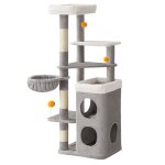 Arbre  chat 152 cm de haut avec 2 grandes niches 3 plateformes gris