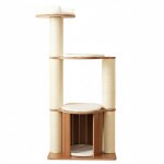 Arbre � chat design en bois fonc� avec coussin