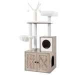 Arbre  chat avec maison de toilettes griffoirs hauteur 140 cm grge