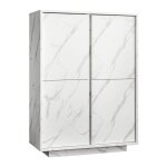 Argentier 4 portes aspect marbre blanc