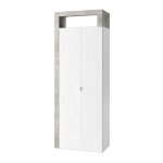 Armoire 2 portes 5 �tag�res blanc laqu� et aspect b�ton