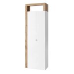 Armoire 2 portes 5 étagères blanc laqué et aspect bois finition cadiz Armoire 2 portes 5 étagères blanc laqué et aspect bois finition cadiz