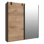 Armoire 2 portes coulissantes 1 porte miroir + 1 porte chêne - l180 cm Armoire 2 portes coulissantes 1 porte miroir + 1 porte chêne - l180 cm