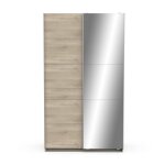 Armoire avec 2 portes coulissantes et miroir - l116, 5 cm - effet chêne Armoire avec 2 portes coulissantes et miroir - l116, 5 cm - effet chêne