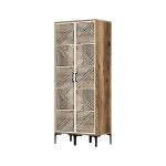Armoire 2 portes effet bois beige, blanc 80x201 cm