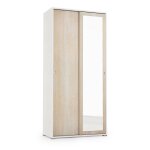 Armoire 2 portes effet bois beige, blanc 90x45h195 cm