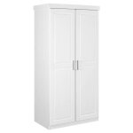 Armoire 2 portes + penderie bois massif vernis blanc