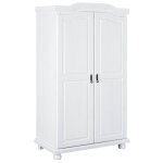 Armoire 2 portes + penderie bois massif vernis blanc
