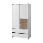 Armoire 2 portes 2 tiroirs blanche et bois