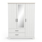 Armoire 3 portes, 1 miroir et 2 tiroirs - a199, 60 cm - blanc