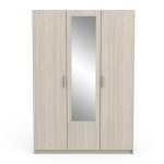 Armoire 3 portes 1 miroir et penderie effet bois - l134 x h192 cm