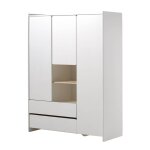 Armoire 3 portes 2 tiroirs blanche et bois