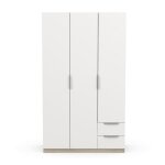 Armoire 3 portes et 2 tiroirs - l119, 4 cm - effet blanc et chne
