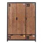 Armoire 3 portes 2 tiroirs en pin massif avec motifs Armoire 3 portes 2 tiroirs en pin massif avec motifs
