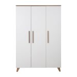 Armoire 3 portes blanche avec poignes et pieds en bois massif